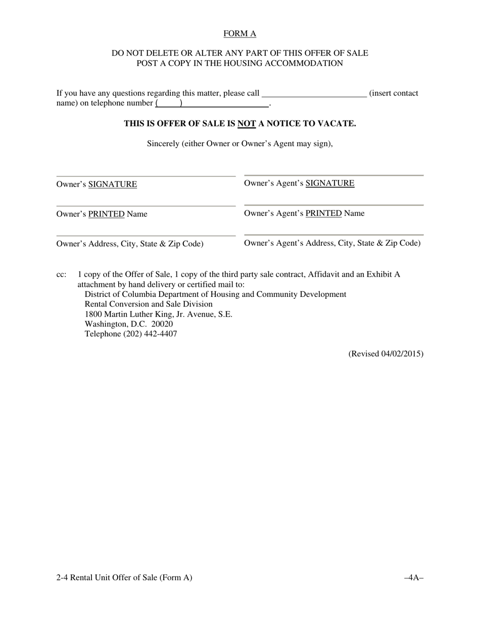 Form A Offer of Sale  Tenant Opportunity to Purchase With a Third Party Sale Contract for Housing Accommodations With Two, Three or Four Rental Units - Washington, D.C., Page 7