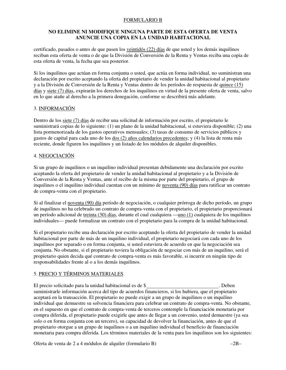 Formulario B Oferta De Venta Y Oportunidad De Compra Para El Inquilino Sin Un Contrato De Compra-Venta De Terceros Para Unidades Habitacionales Con Dos (2), Tres (3) O Cuatro (4) Modulos De Alquiler - Washington, D.C. (Spanish), Page 5