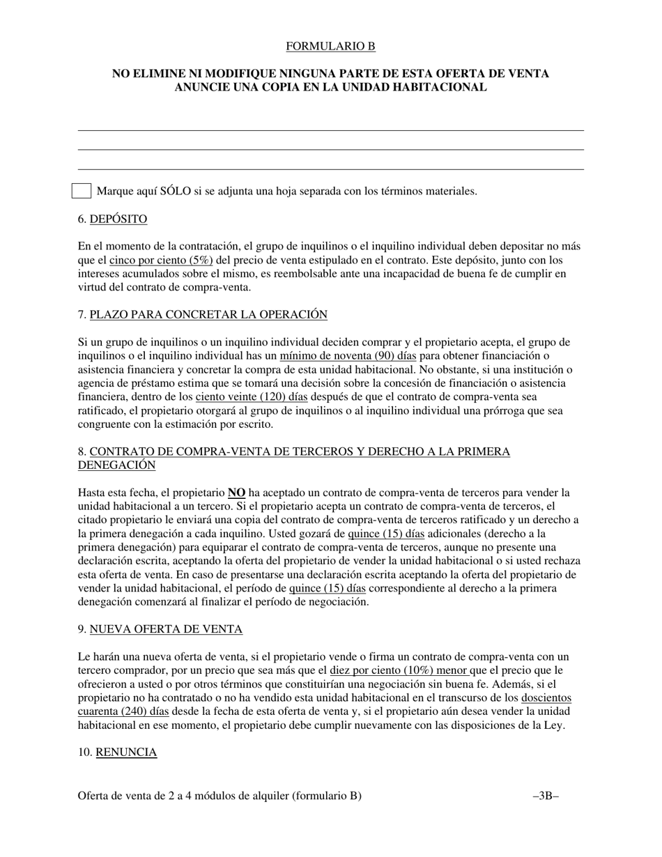 Formulario B Oferta De Venta Y Oportunidad De Compra Para El Inquilino Sin Un Contrato De Compra-Venta De Terceros Para Unidades Habitacionales Con Dos (2), Tres (3) O Cuatro (4) Modulos De Alquiler - Washington, D.C. (Spanish), Page 6