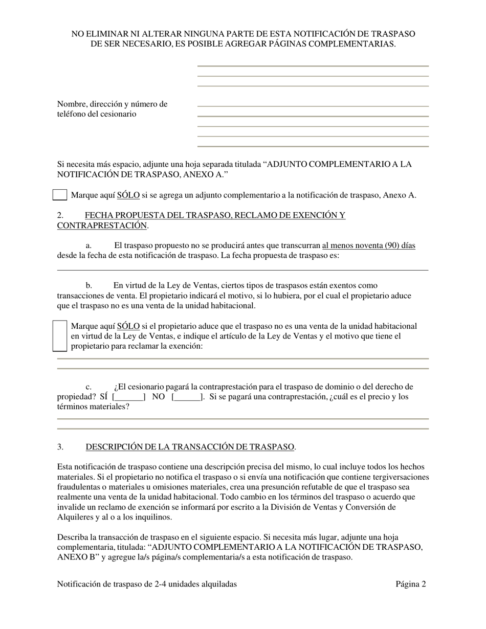 Notificacion De Traspaso De Dominio O De Un Derecho Economico En Una Vivienda Residencial De Dos (2), Tres (3) O Cuatro (4) Unidades Habitacionales Alquiladas - Washington, D.C. (Spanish), Page 10