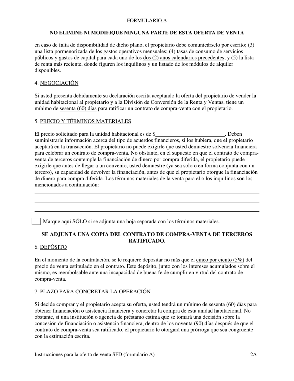 Formulario A Oferta De Venta Y Oportunidad De Compra Para El Inquilino Con Un Contrato De Compra-Venta De Terceros Para Una Vivienda Unifamiliar Alquilada, Un Modulo Unifamiliar De Condominio Alquilado O Un Modulo Unifamiliar De Cooperativa Alquilado - Washington, D.C. (Spanish), Page 5