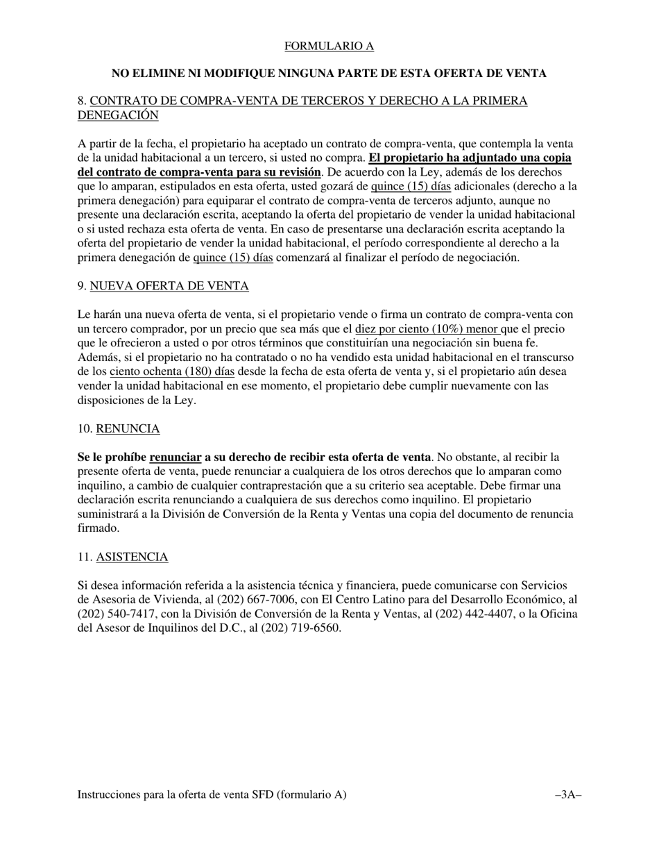 Formulario A Oferta De Venta Y Oportunidad De Compra Para El Inquilino Con Un Contrato De Compra-Venta De Terceros Para Una Vivienda Unifamiliar Alquilada, Un Modulo Unifamiliar De Condominio Alquilado O Un Modulo Unifamiliar De Cooperativa Alquilado - Washington, D.C. (Spanish), Page 6