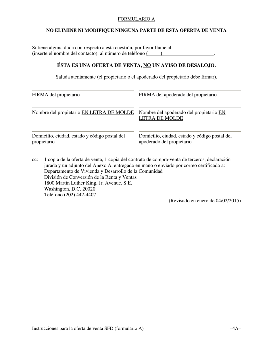 Formulario A Oferta De Venta Y Oportunidad De Compra Para El Inquilino Con Un Contrato De Compra-Venta De Terceros Para Una Vivienda Unifamiliar Alquilada, Un Modulo Unifamiliar De Condominio Alquilado O Un Modulo Unifamiliar De Cooperativa Alquilado - Washington, D.C. (Spanish), Page 7