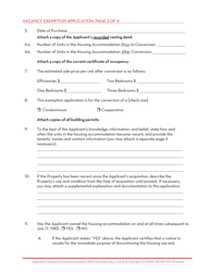 Vacancy Exemption Application for Conversion to Condominium or Cooperative - Washington, D.C., Page 2
