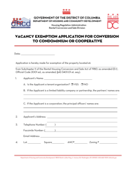 Document preview: Vacancy Exemption Application for Conversion to Condominium or Cooperative - Washington, D.C.