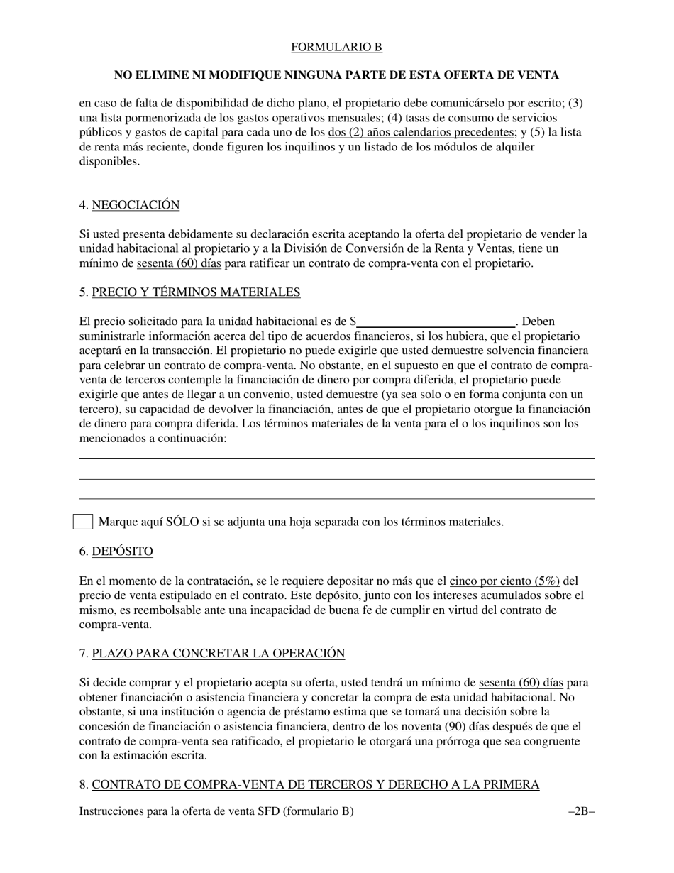 Formulario B Oferta De Venta Y Oportunidad De Compra Para El Inquilino Sin Un Contrato De Compra-Venta De Terceros Para Una Vivienda Unifamiliar Alquilada, Un Modulo Unifamiliar De Condominio Alquilado O Un Modulo Unifamiliar De Cooperativa Alquilado - Washington, D.C. (Spanish), Page 5