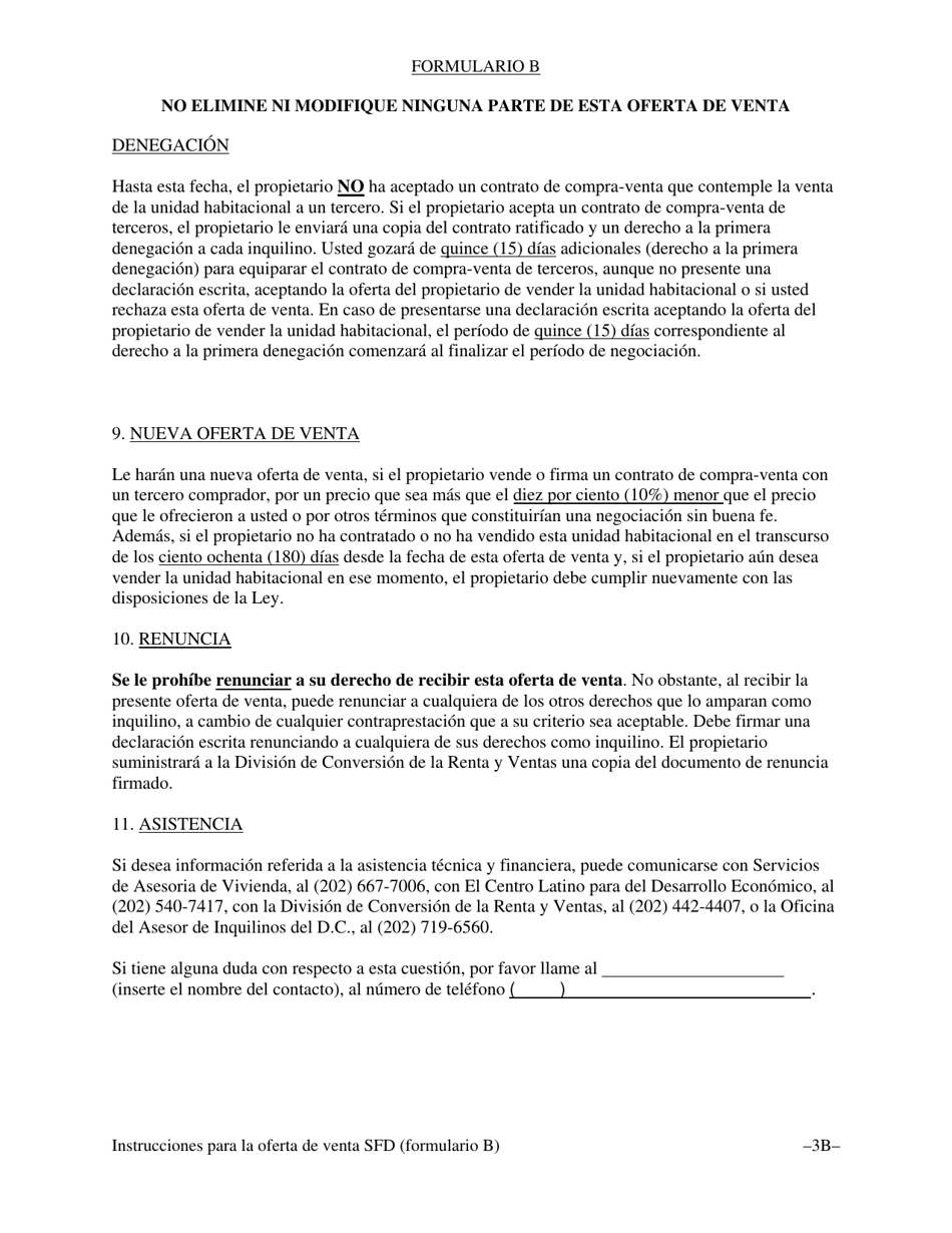 Formulario B Oferta De Venta Y Oportunidad De Compra Para El Inquilino Sin Un Contrato De Compra-Venta De Terceros Para Una Vivienda Unifamiliar Alquilada, Un Modulo Unifamiliar De Condominio Alquilado O Un Modulo Unifamiliar De Cooperativa Alquilado - Washington, D.C. (Spanish), Page 6