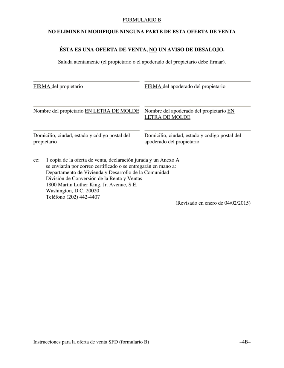 Formulario B Oferta De Venta Y Oportunidad De Compra Para El Inquilino Sin Un Contrato De Compra-Venta De Terceros Para Una Vivienda Unifamiliar Alquilada, Un Modulo Unifamiliar De Condominio Alquilado O Un Modulo Unifamiliar De Cooperativa Alquilado - Washington, D.C. (Spanish), Page 7