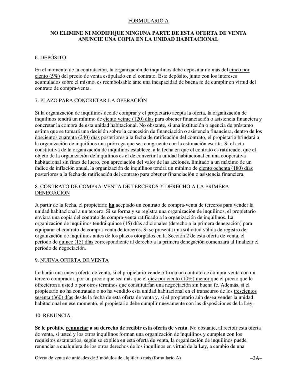 Formulario A Oferta De Venta Y Oportunidad De Compra Para El Inquilino Con Un Contrato De Compra-Venta De Terceros Para Unidades Habitacionales Con Cinco (5) Modulos De Alquiler O Mas - Washington, D.C. (Spanish), Page 6