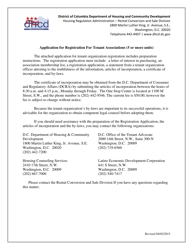 Document preview: Application for Registration for Tenant Associations (5 or More Units) - Washington, D.C.