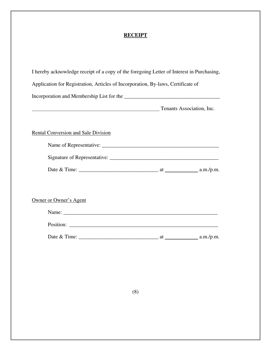 Application for Registration for Tenant Associations (5 or More Units) - Washington, D.C., Page 10