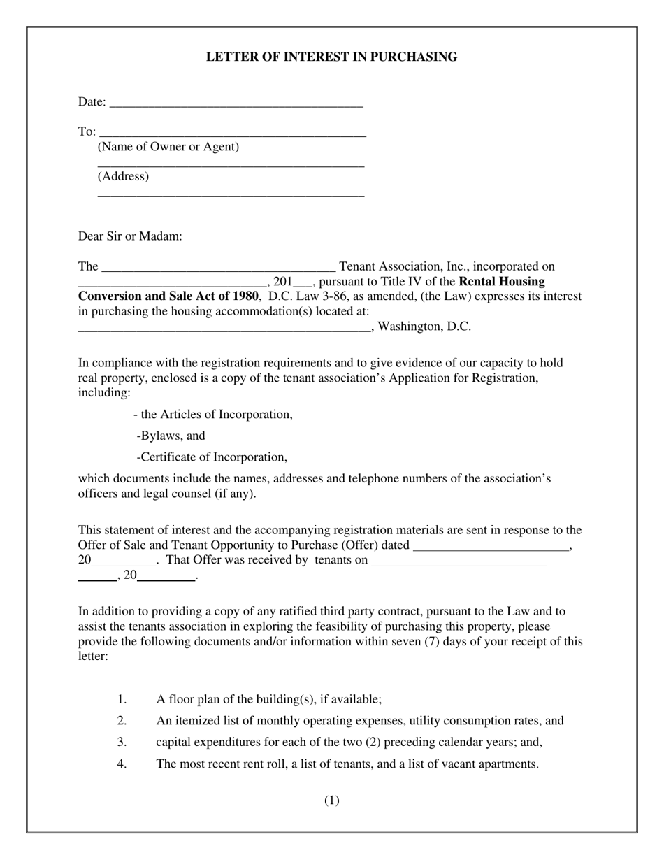 Application for Registration for Tenant Associations (5 or More Units) - Washington, D.C., Page 3