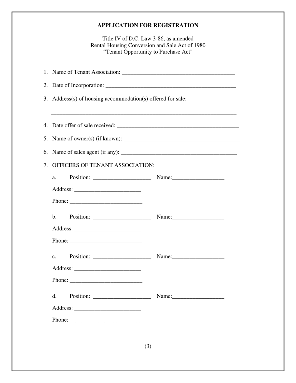 Application for Registration for Tenant Associations (5 or More Units) - Washington, D.C., Page 5