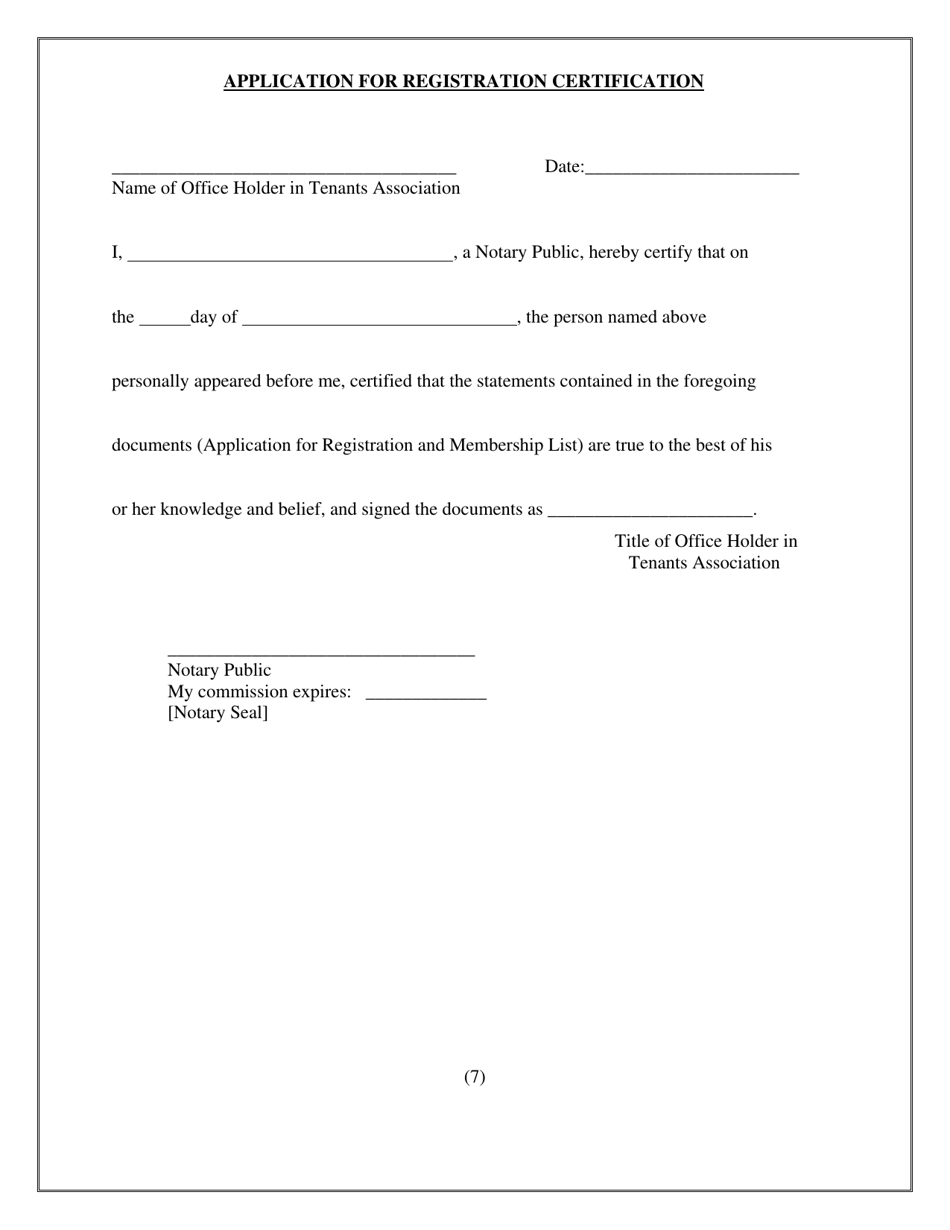 Application for Registration for Tenant Associations (5 or More Units) - Washington, D.C., Page 9