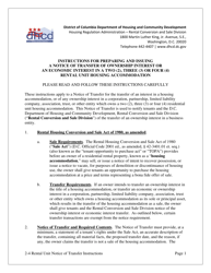 Document preview: Notice of Transfer of Ownership Interest or an Economic Interest in a Two (2), Three (3) or Four (4) Rental Unit Housing Accommodation - Washington, D.C.
