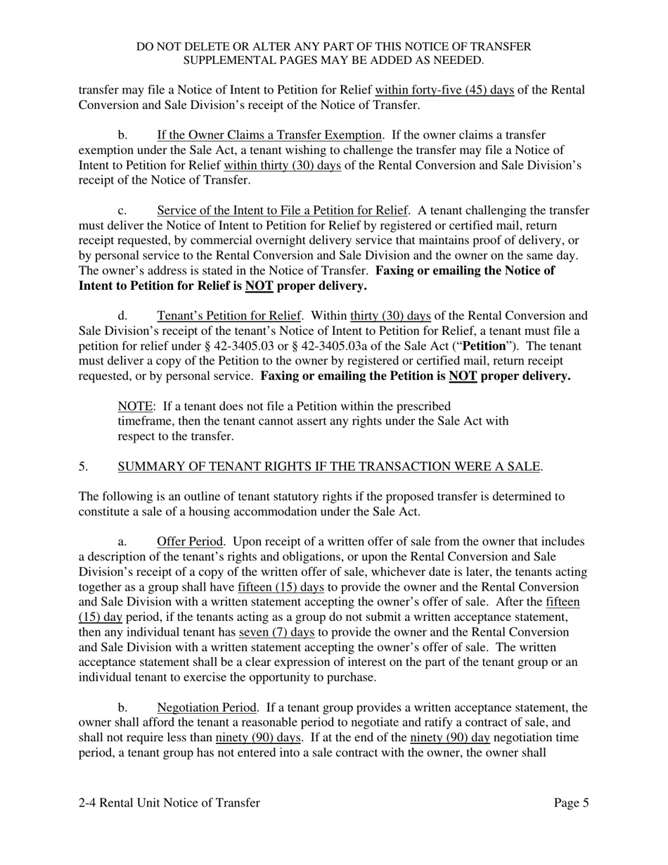 Notice of Transfer of Ownership Interest or an Economic Interest in a Two (2), Three (3) or Four (4) Rental Unit Housing Accommodation - Washington, D.C., Page 13