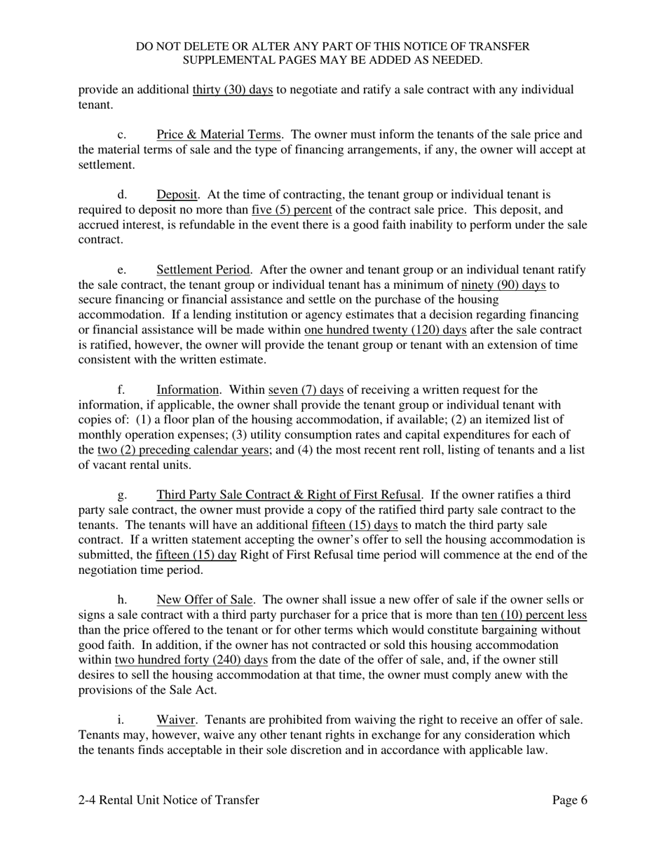 Notice of Transfer of Ownership Interest or an Economic Interest in a Two (2), Three (3) or Four (4) Rental Unit Housing Accommodation - Washington, D.C., Page 14