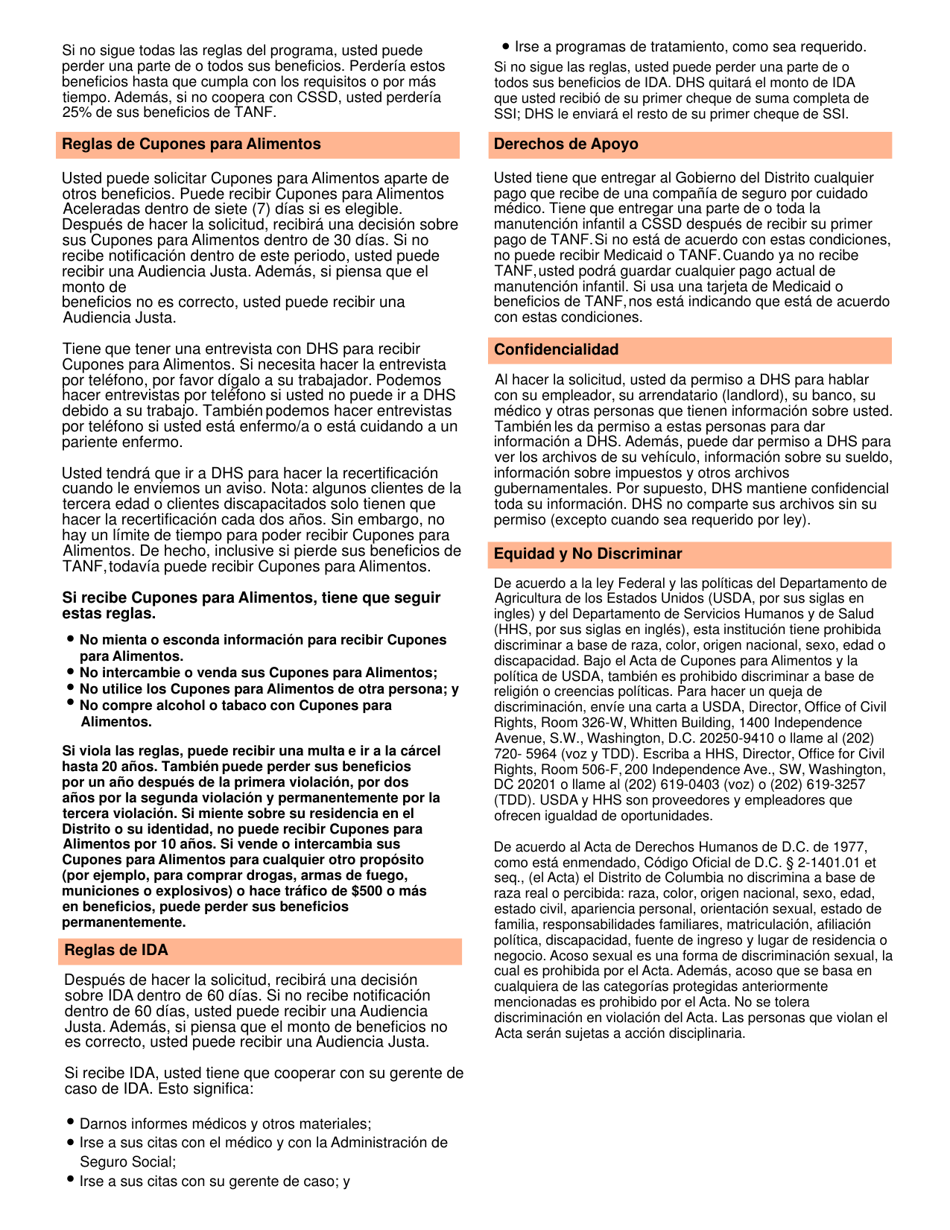 Solicitud Conjunta Para Asistencia Medica Cupones Para Alimentos Asistencia En Efectivo - Washington, D.C. (Spanish), Page 11