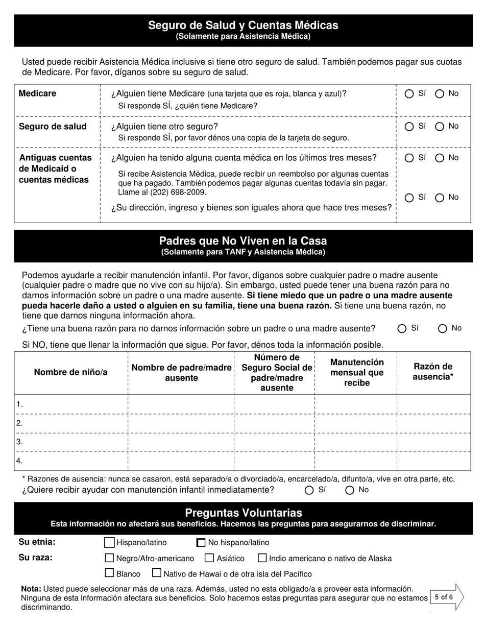 Solicitud Conjunta Para Asistencia Medica Cupones Para Alimentos Asistencia En Efectivo - Washington, D.C. (Spanish), Page 7