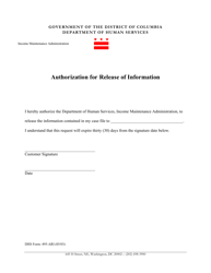 DHS Form 495-ARI &quot;Authorization for Release of Information&quot; - Washington, D.C.