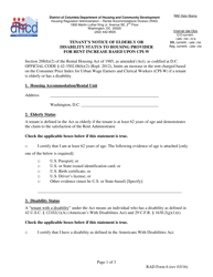 RAD Form 6 Tenant&#039;s Notice of Elderly or Disability Status to Housing Provider for Rent Increase Based Upon Cpi-W - Washington, D.C.