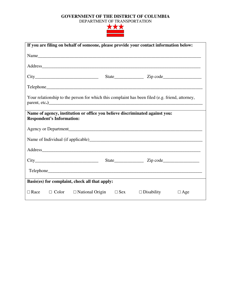 Washington, D.C. Civil Rights Discrimination Complaint Form - Fill Out ...