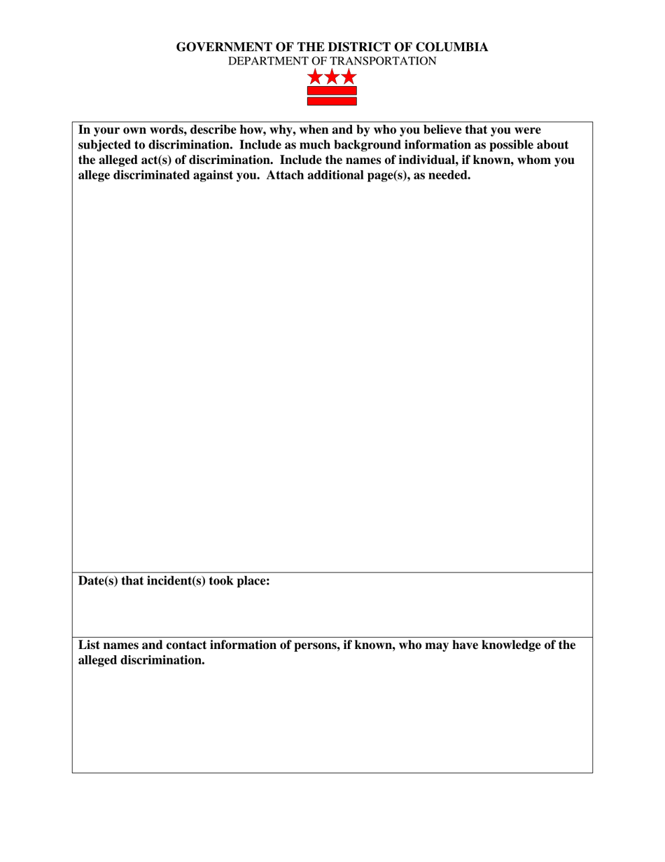Civil Rights Discrimination Complaint Form - Washington, D.C., Page 3