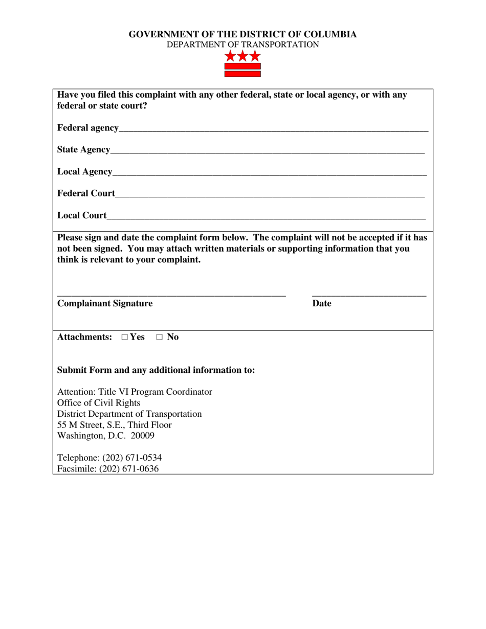 Civil Rights Discrimination Complaint Form - Washington, D.C., Page 4