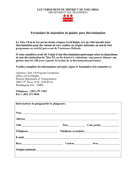 Document preview: Civil Rights Discrimination Complaint Form - Washington, D.C. (French)