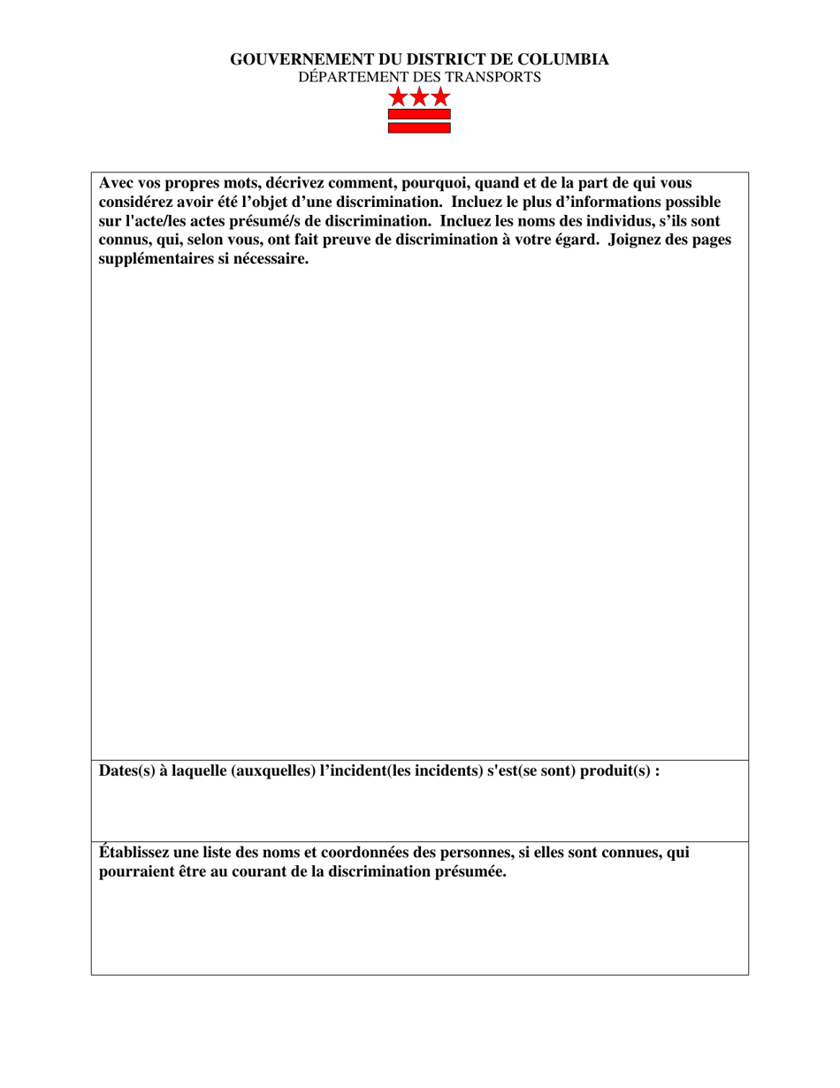 Civil Rights Discrimination Complaint Form - Washington, D.C. (French), Page 3