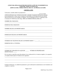 RAD Formulario 17 Aviso Para Desalojar En 180 Dias Por Discontinuacion De Uso Residencial - Washington, D.C. (Spanish), Page 4