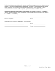 RAD Formulario 17 Aviso Para Desalojar En 180 Dias Por Discontinuacion De Uso Residencial - Washington, D.C. (Spanish), Page 5