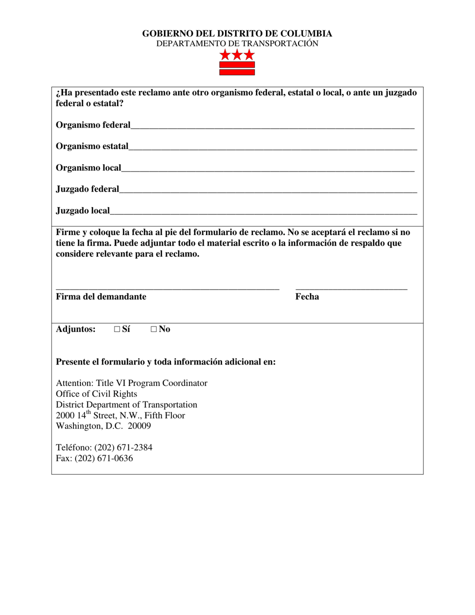 Formulario De Reclamo Por Discriminacion - Washington, D.C. (Spanish), Page 4