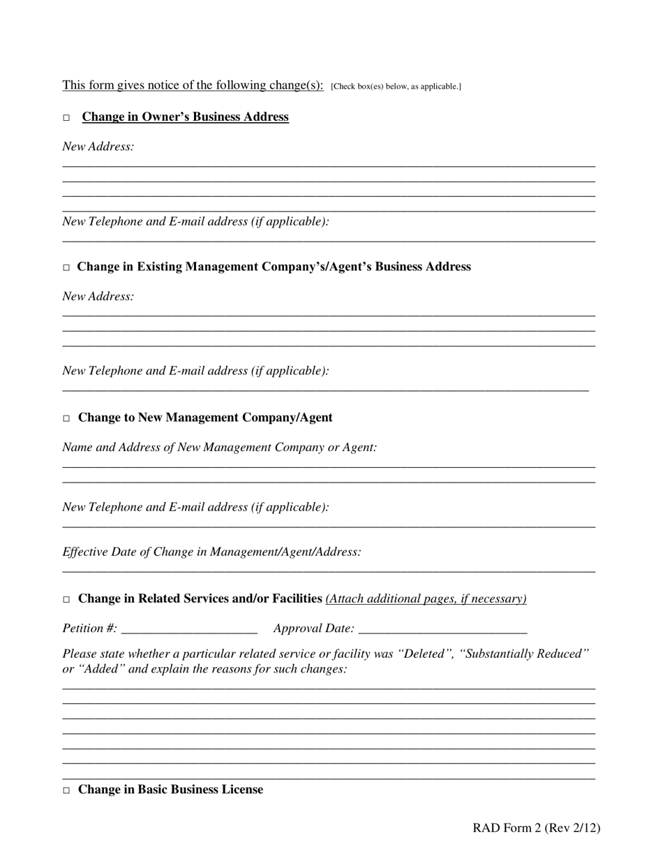 RAD Form 2 Housing Providers Amended Registration Form - Washington, D.C., Page 2