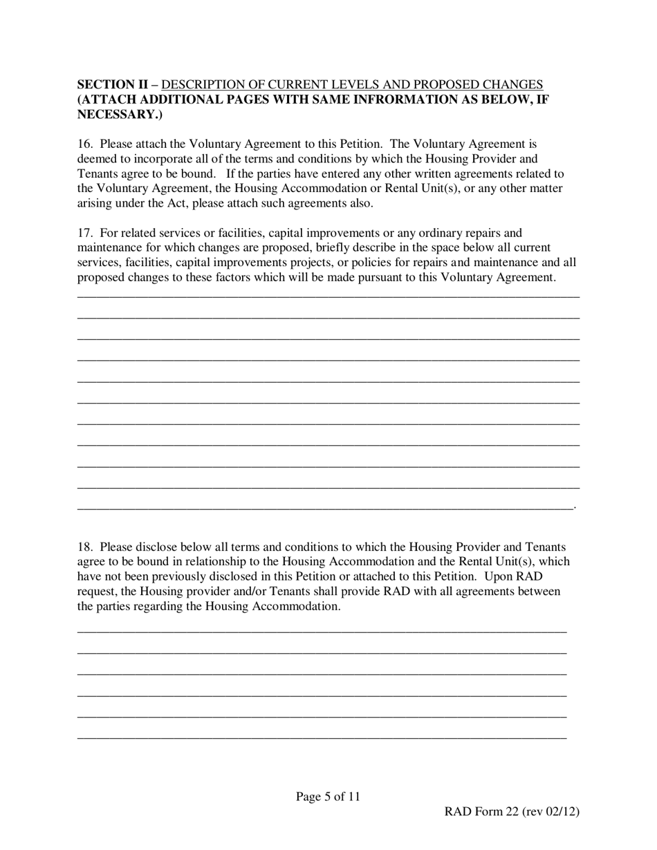 RAD Form 22 70% Voluntary Agreement Petition - Washington, D.C., Page 5