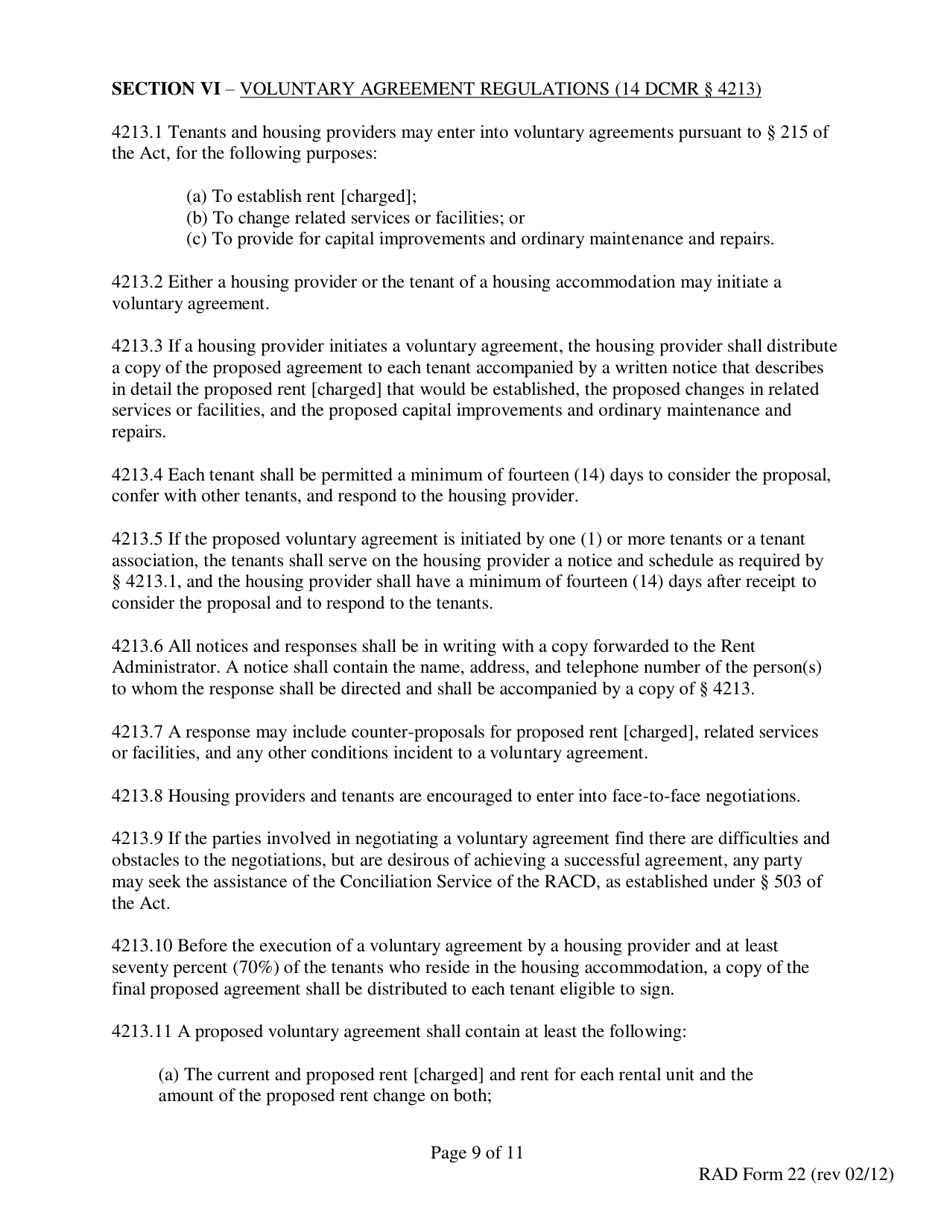 RAD Form 22 70% Voluntary Agreement Petition - Washington, D.C., Page 9