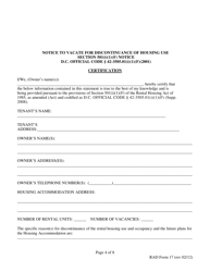RAD Form 17 180 Day Notice to Vacate for Discontinuance of Housing Use - Washington, D.C., Page 4