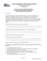 RAD Form 5 &quot;Notice of Tenant Rights Regarding Housing Provider Disclosure Forms (Notice of Disclosure Forms)&quot; - Washington, D.C.