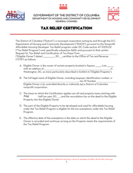 Document preview: Tax Relief Certification - Washington, D.C.