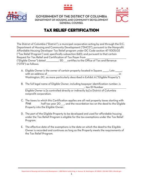 Tax Relief Certification - Washington, D.C.