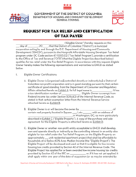 Document preview: Request for Tax Relief and Certification of Tax Payer - Washington, D.C.