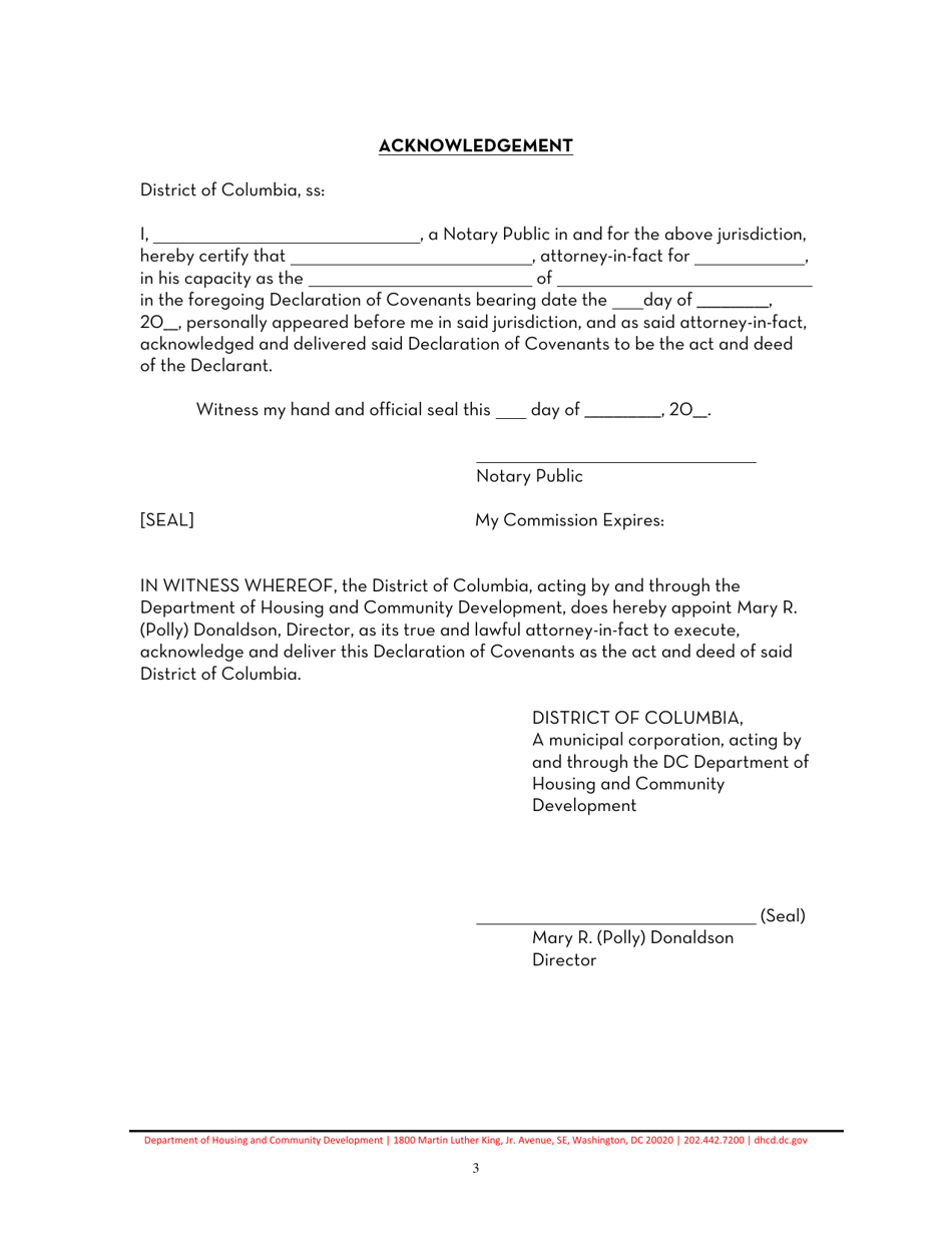 Declaration of Covenants - Washington, D.C., Page 3