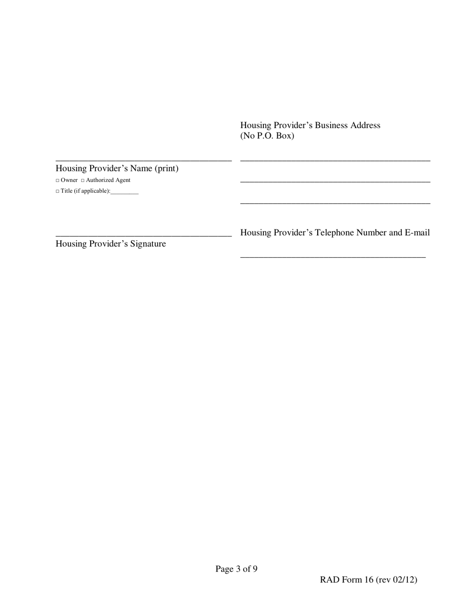 RAD Form 16 120 Day Notice to Vacate for Substantial Rehabiltation - Washington, D.C., Page 3