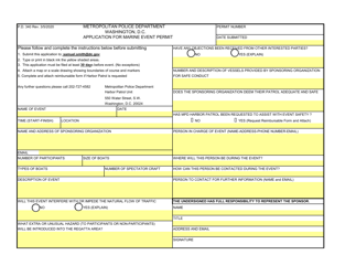 Document preview: Form P.D.340 Application for Marine Event Permit - Washington, D.C.