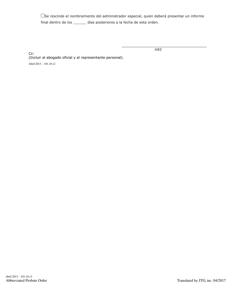 Orden De Proceso Abreviado De Legalizacion De Testamento (Para Patrimonios De Difuntos Fallecidos El 1 De Julio De 1995 O Despues De Esta Fecha) - Washington, D.C. (Spanish), Page 3