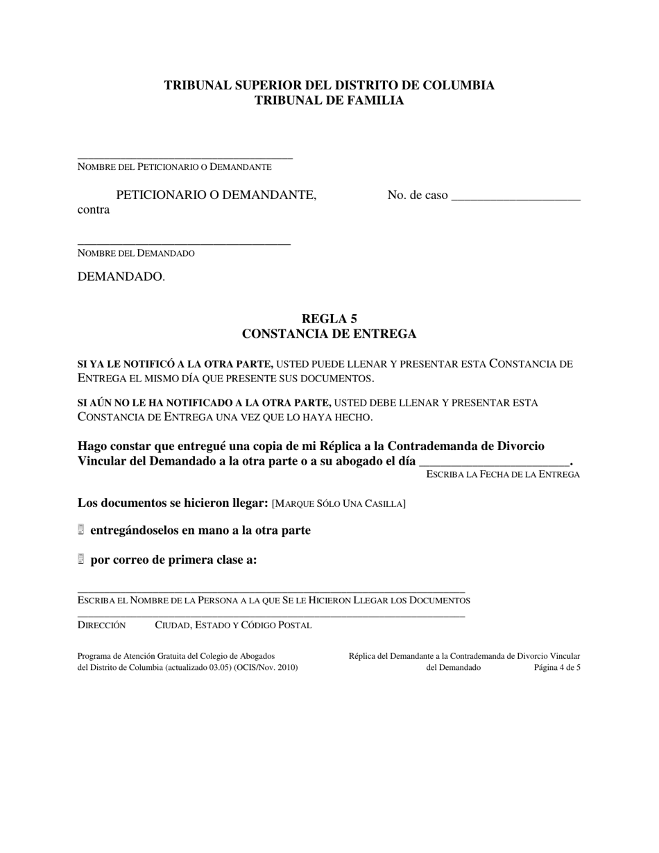 Replica Del Demandante a La Contrademanda De Divorcio Vincular Del Demandado - Washington, D.C. (Spanish), Page 4