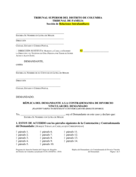 Document preview: Replica Del Demandante a La Contrademanda De Divorcio Vincular Del Demandado - Washington, D.C. (Spanish)