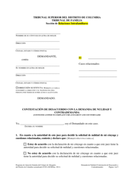 Document preview: Contestacion De Desacuerdo Con La Demanda De Nulidad Y Contrademanda - Washington, D.C. (Spanish)