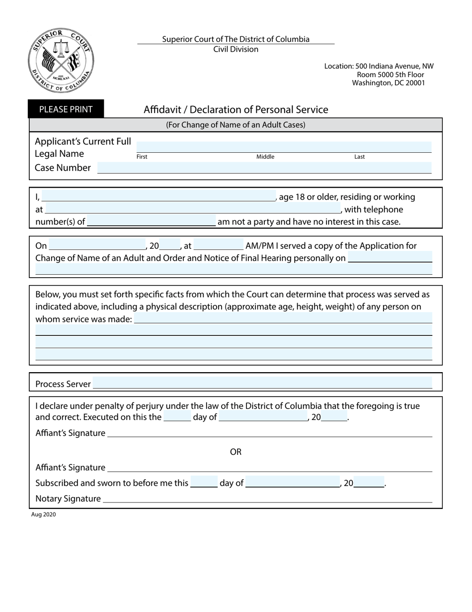 Application for Change of Name of an Adult - Washington, D.C., Page 11