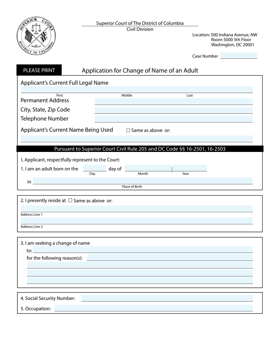 Application for Change of Name of an Adult - Washington, D.C., Page 4